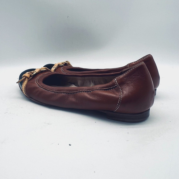 AGL Shoes Womens 36.5 US 6.5 Brown Black Ballet Flats Cap Toe Buckle Monika - Picture 5 of 12